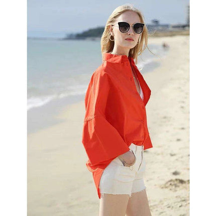 Effortlessly Chic Oversized Cotton Blouse for Women - 2024 Summer Collection in 4 Stylish Shades