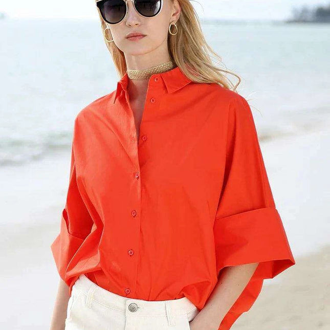 Effortlessly Chic Oversized Cotton Blouse for Women - 2024 Summer Collection in 4 Stylish Shades