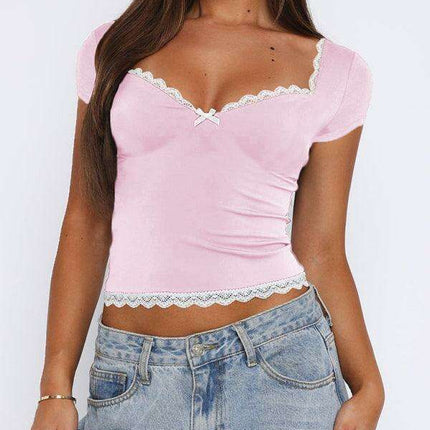 Effortlessly Elegant Lace-Trimmed Tee for Spring and Summer Chic