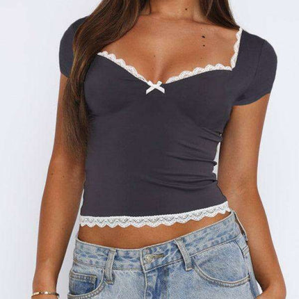 Effortlessly Elegant Lace-Trimmed Tee for Spring and Summer Chic