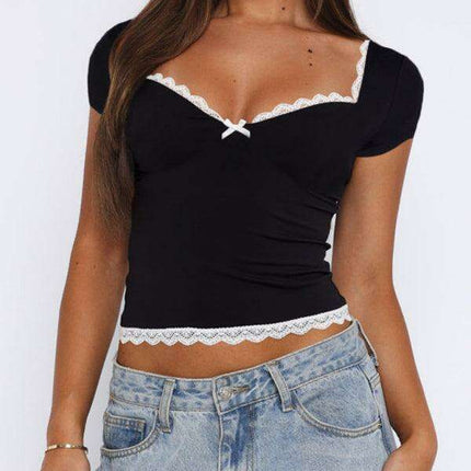 Effortlessly Elegant Lace-Trimmed Tee for Spring and Summer Chic