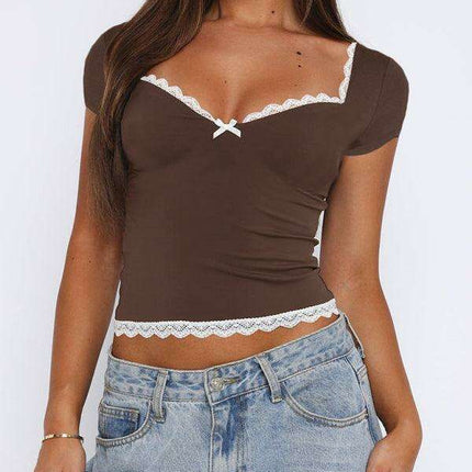 Effortlessly Elegant Lace-Trimmed Tee for Spring and Summer Chic