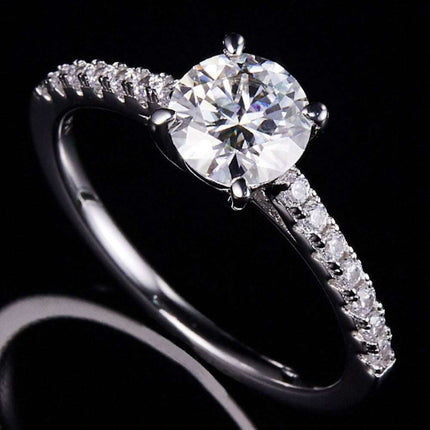 Elegant 1 Carat Lab-Created Diamond Sterling Silver Ring with Dazzling Zircon Accents - Timeless Sophistication