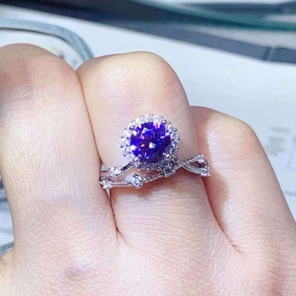 Elegant 1 Carat Lab Grown Moissanite & Zircon Silver Ring - A Luxurious Statement Piece