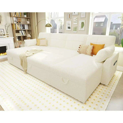 Elegant 110" Grey Linen Sofa Bed with Dual Chaise Storage Solutions - Très Elite