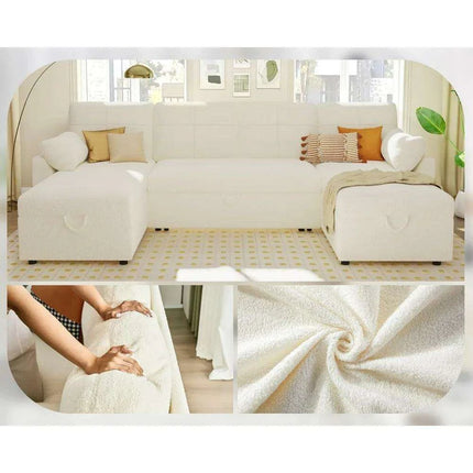 Elegant 110" Grey Linen Sofa Bed with Dual Chaise Storage Solutions - Très Elite