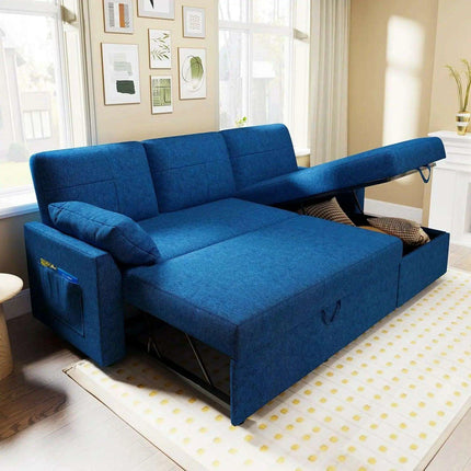 Elegant 110" Grey Linen Sofa Bed with Dual Chaise Storage Solutions - Très Elite