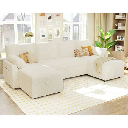 Elegant 110" Grey Linen Sofa Bed with Dual Chaise Storage Solutions - Très Elite