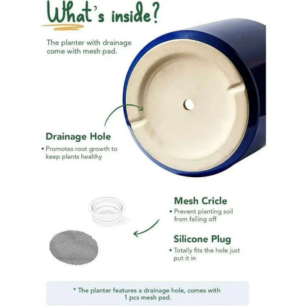 Elegant 12-Inch Blue Ceramic Planter with Enhanced Drainage System..