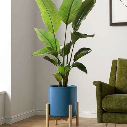 Elegant 12-Inch Blue Ceramic Planter with Enhanced Drainage System..