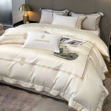 Elegant 1400TC Egyptian Cotton Luxury Embroidered Bedding Set for King & Queen Beds