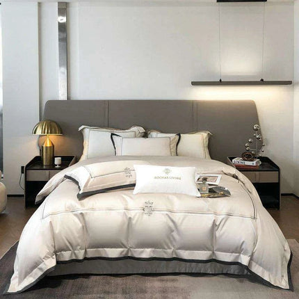 Elegant 1400TC Egyptian Cotton Luxury Embroidered Bedding Set for King & Queen Beds
