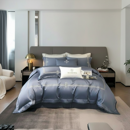Elegant 1400TC Egyptian Cotton Luxury Embroidered Bedding Set for King & Queen Beds