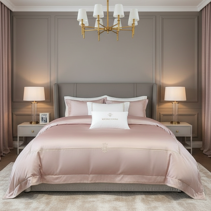 Elegant 1400TC Egyptian Cotton Luxury Embroidered Bedding Set for King & Queen Beds