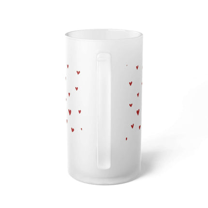 Elegant 16oz Valentine Red Heart Frosted Glass Beer Mug - For the Sophisticated Enthusiast - Très Elite