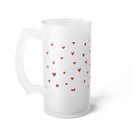 Elegant 16oz Valentine Red Heart Frosted Glass Beer Mug - For the Sophisticated Enthusiast - Très Elite