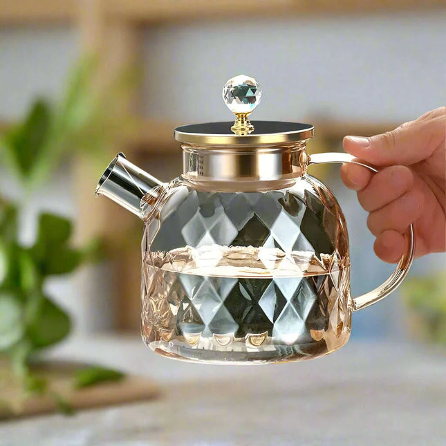 Elegant 1.8L Diamond Pattern Glass Kettle for Juices, Milk, Coffee, and Tea - Stylish Drinkware Set for Family Gatherings