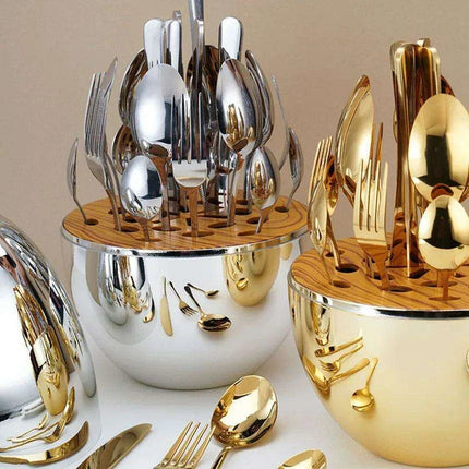 Elegant 24-Piece Golden Egg Design Stainless Steel Cutlery Set - Très Elite