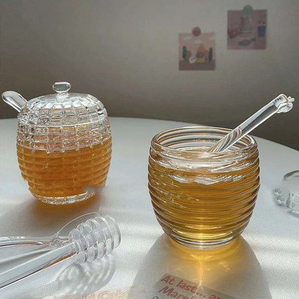 Elegant 265ml Glass Honey Jar with Mixing Spoon - Ideal for Honey, Juice, and Jam Serving - Très Elite