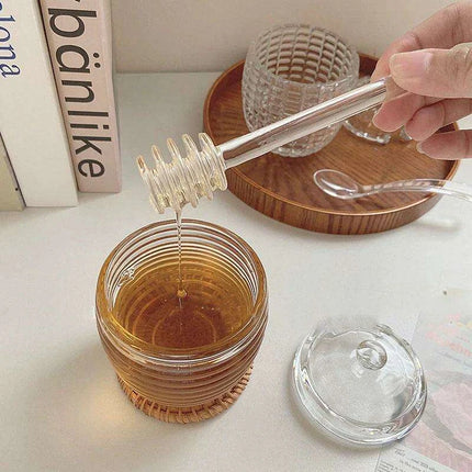 Elegant 265ml Glass Honey Jar with Mixing Spoon - Ideal for Honey, Juice, and Jam Serving - Très Elite