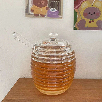 Elegant 265ml Glass Honey Jar with Mixing Spoon - Ideal for Honey, Juice, and Jam Serving - Très Elite