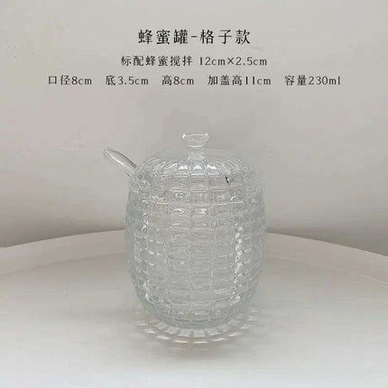 Elegant 265ml Glass Honey Jar with Mixing Spoon - Ideal for Honey, Juice, and Jam Serving - Très Elite