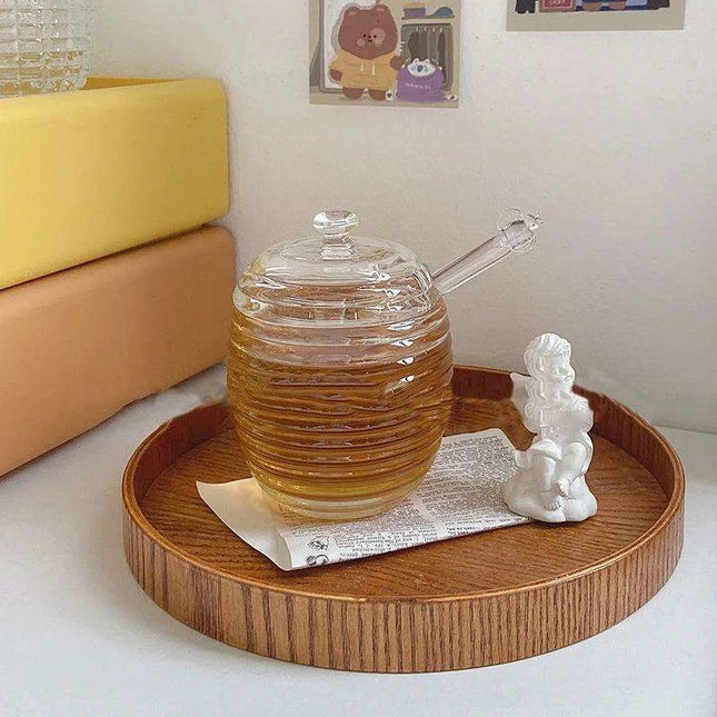Elegant 265ml Glass Honey Jar with Mixing Spoon - Ideal for Honey, Juice, and Jam Serving