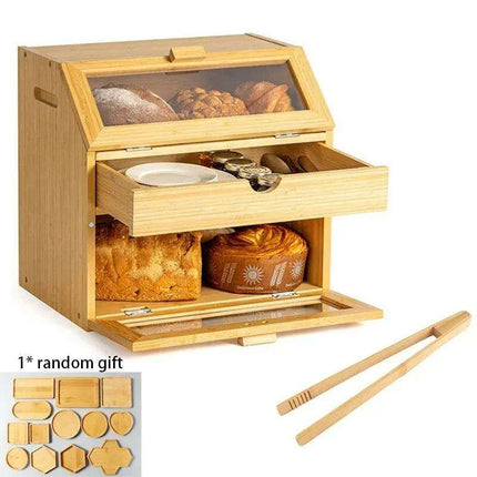 Elegant 3-Tier Bamboo Bread Storage Box with Clear Viewing Window - Chic Organizer for Fresh Baked Goods- Très Elite- Très Elite