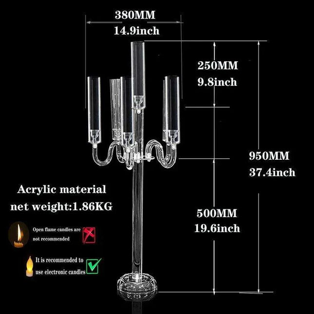Elegant 5-Arm Transparent Acrylic Candelabra Holders for Stunning Event Decor