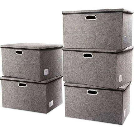 Elegant 5-Piece Foldable Linen Storage Bin Set - Large Organizing Baskets with Handles- Très Elite- Très Elite