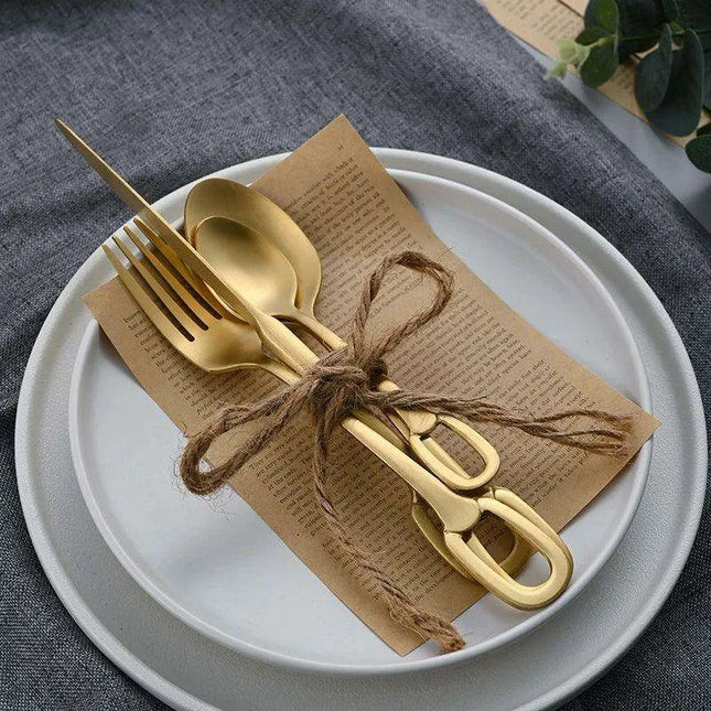 Elegant 5-Piece Stainless Steel Cutlery Set with Stylish Hanging Handles for a Luxurious Dining Experience