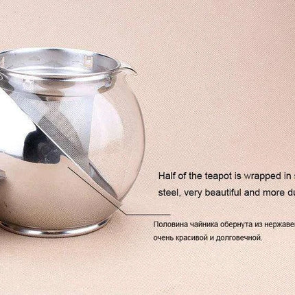 Elegant 500ml Floral Infuser Tea Pot Set in Stainless Steel and Glass - Très Elite