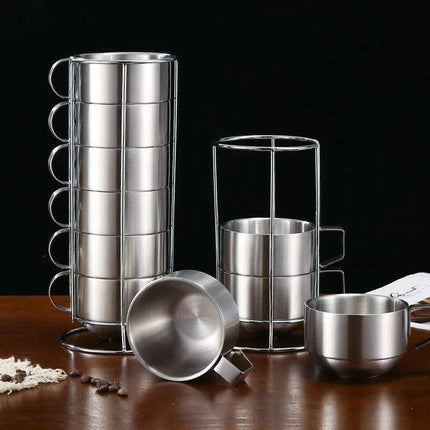 Elegant 6-Piece Set of Insulated Stainless Steel Tea Mugs for Home and Social Gatherings - Très Elite