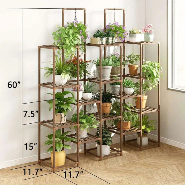 Elegant 6-Tier Eucalyptus Wood Plant Stand for 13 Indoor/Outdoor Pots - Stylish Multi-Plant Organizer - Très Elite