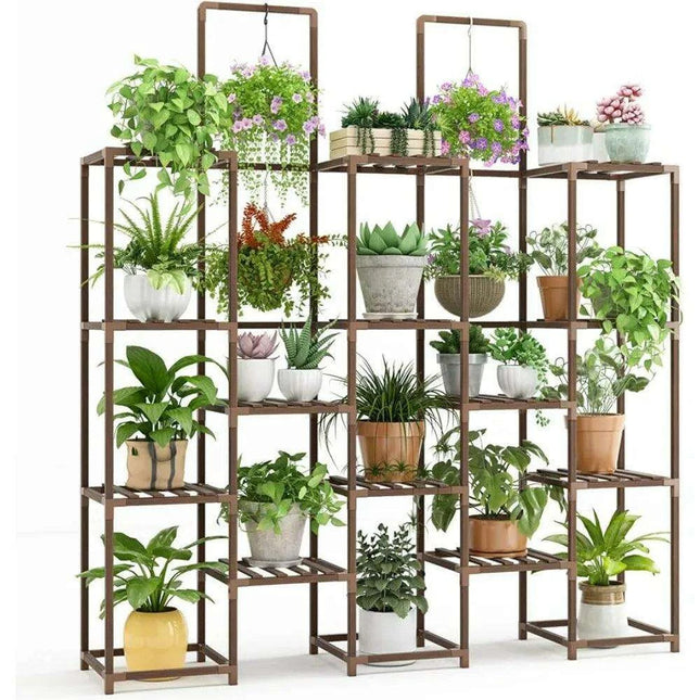 Elegant 6-Tier Eucalyptus Wood Plant Stand for 13 Indoor/Outdoor Pots - Stylish Multi-Plant Organizer - Très Elite
