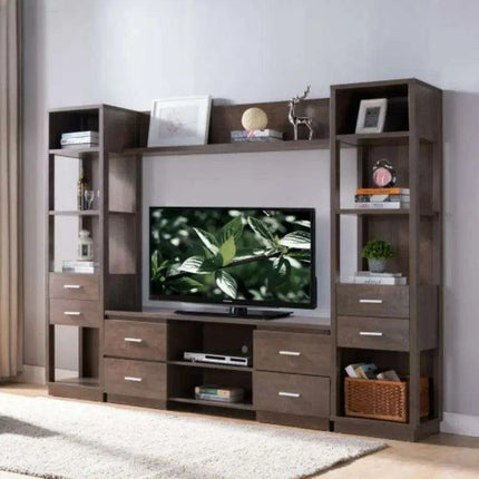 Elegant 60-Inch Walnut Oak TV Stand with Ample Storage and Display Features- Très Elite- Très Elite