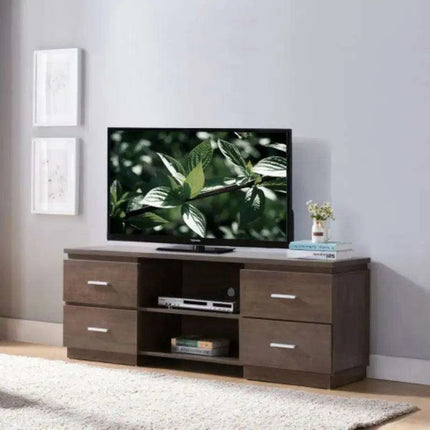 Elegant 60-Inch Walnut Oak TV Stand with Ample Storage and Display Features - Très Elite