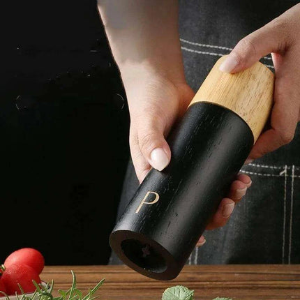 Elegant 7-Inch Salt and Pepper Mill Set with Chic Wooden Holder for Gourmet Dining - Très Elite