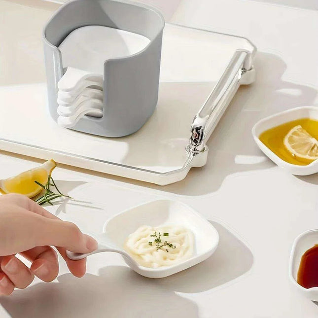 Elegant 7-Piece White Seasoning Dish Set with Organizing Box for Stylish Dining