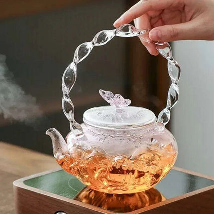Elegant 700ml Clear Pink Iris Pyrex Teapot - The Perfect Addition to Your Tea Ceremony - Très Elite