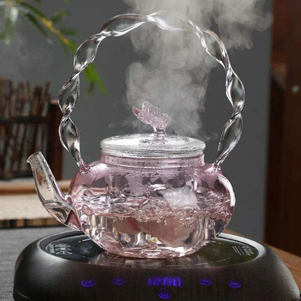 Elegant 700ml Clear Pink Iris Pyrex Teapot - The Perfect Addition to Your Tea Ceremony - Très Elite