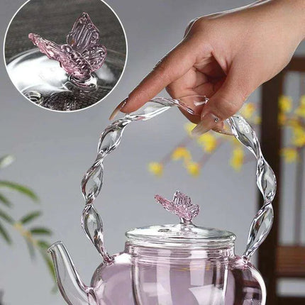 Elegant 700ml Clear Pink Iris Pyrex Teapot - The Perfect Addition to Your Tea Ceremony - Très Elite