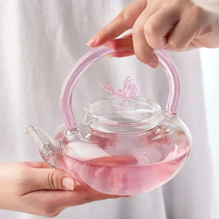 Elegant 700ml Clear Pink Iris Pyrex Teapot - The Perfect Addition to Your Tea Ceremony - Très Elite
