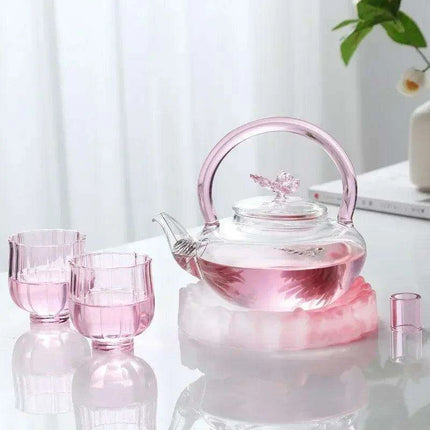 Elegant 700ml Clear Pink Iris Pyrex Teapot - The Perfect Addition to Your Tea Ceremony - Très Elite