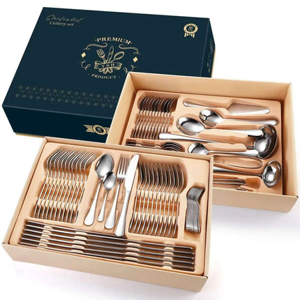 Elegant 84-Piece Gold Cutlery Collection - Transform Your Dining Experience for Every Occasion - Très Elite