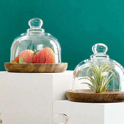 Elegant Acacia Wood Cake Stand with Glass Dome – Perfect for Showcasing Desserts at Home and Events - Très Elite