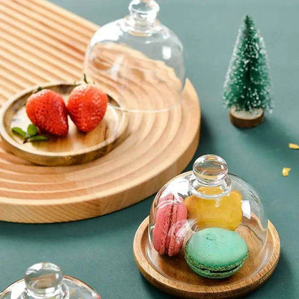 Elegant Acacia Wood Cake Stand with Glass Dome – Perfect for Showcasing Desserts at Home and Events - Très Elite