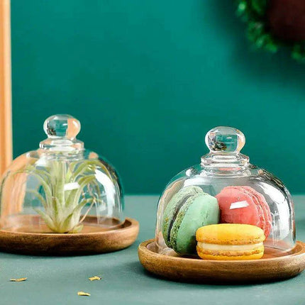 Elegant Acacia Wood Cake Stand with Glass Dome – Perfect for Showcasing Desserts at Home and Events - Très Elite