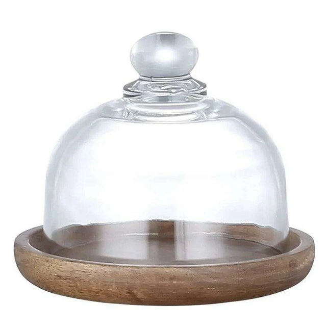 Elegant Acacia Wood Cake Stand with Glass Dome – Perfect for Showcasing Desserts at Home and Events