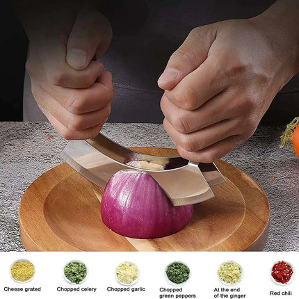 Elegant Acacia Wood Dual-Blade Mezzaluna Chopping Set for Effortless Culinary Mastery - Très Elite
